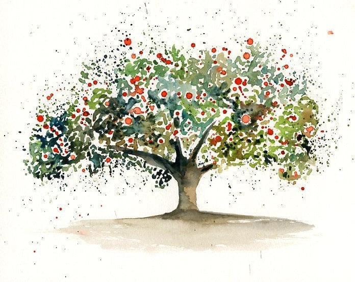Apple treeLandscape paintingWatercolorArchival Print by Ireart