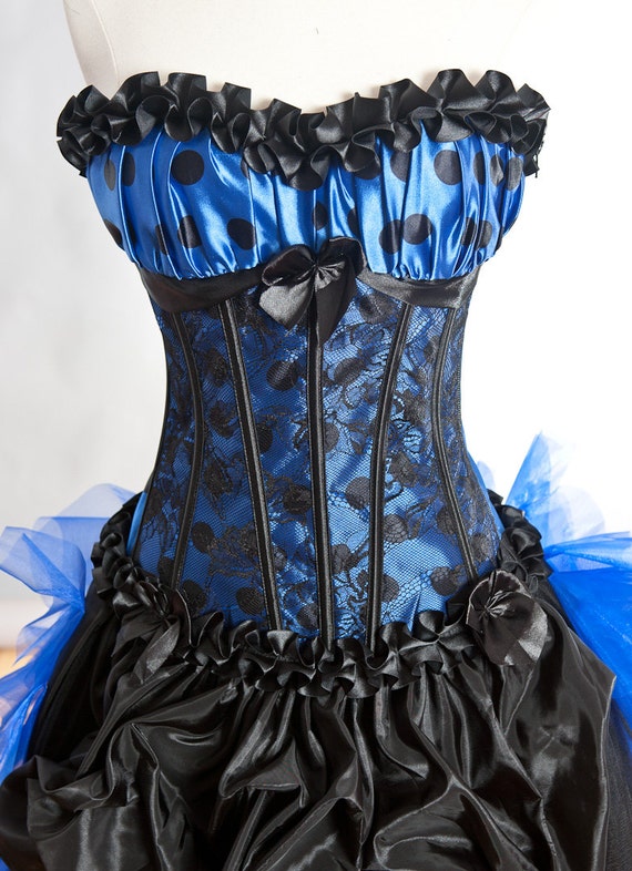 Custom Size Black and Royal Blue Burlesque corset dress with