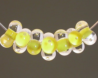 Lampwork Glass Beads, artisan lampwork beads, water beads, yellow and clear with bubbles, lampwork beads, glass lampwork beads, focal beads