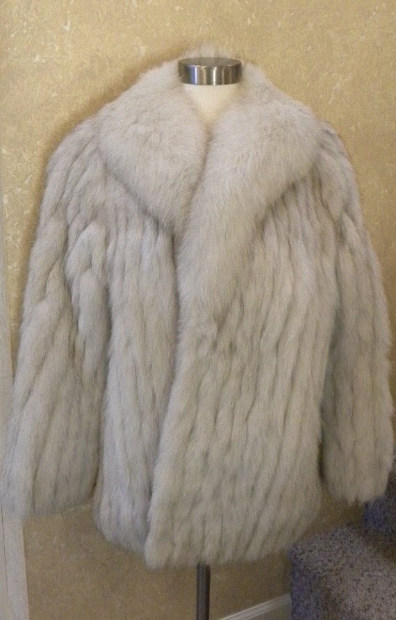 Vintage 1970s Silver Grey Fox Fur Coat Winter Dress Coat