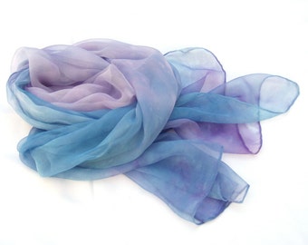 Rhapsody scarf, hand painted scarf, silk scarf, Blue scarf, Lavender scarf, feminine, Soft scarf, Pastel scarf, Long scarf, Unique gift