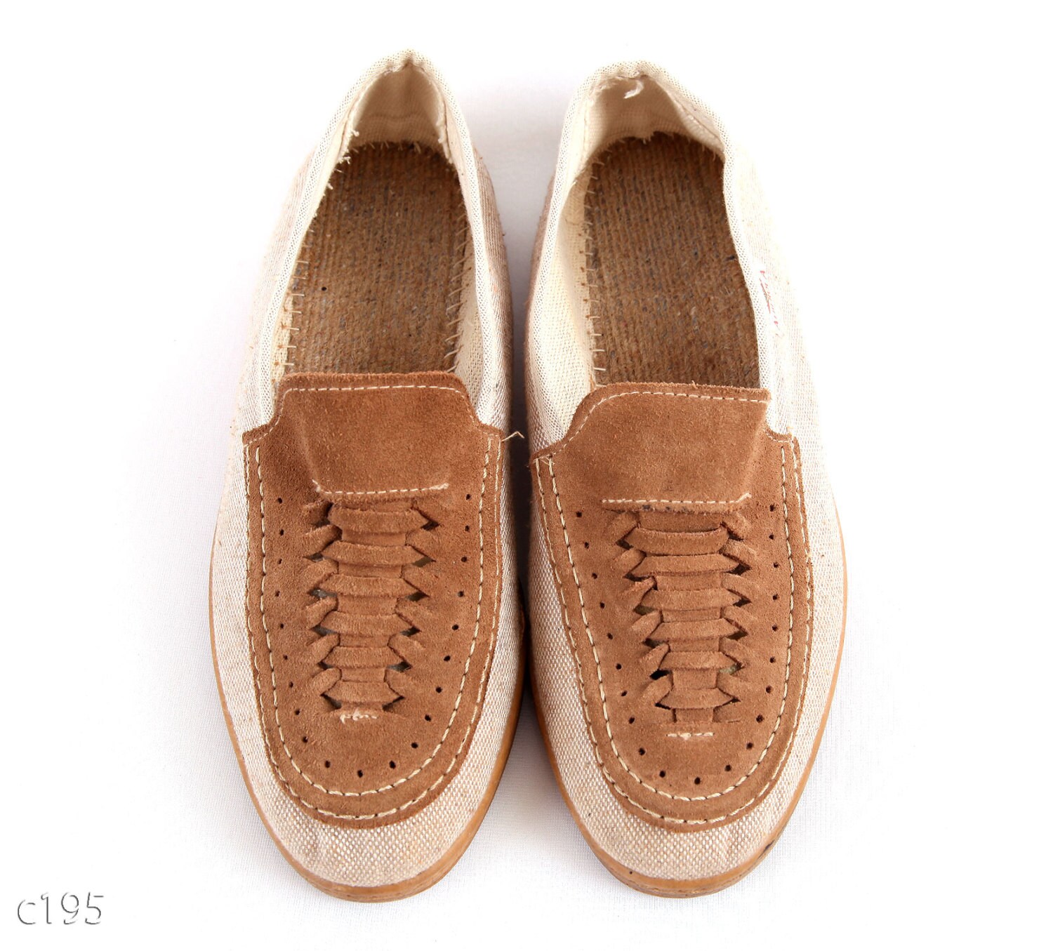 Men Canvas Loafers / 70s Colorblock Shoes / sz 42 / USA 8.5