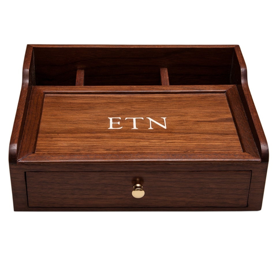 Desk Box Dresser Box Mens Valet Desk Organizer Walnut