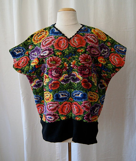 Wonderful vintage Mexican huipil hand loomed top with bright