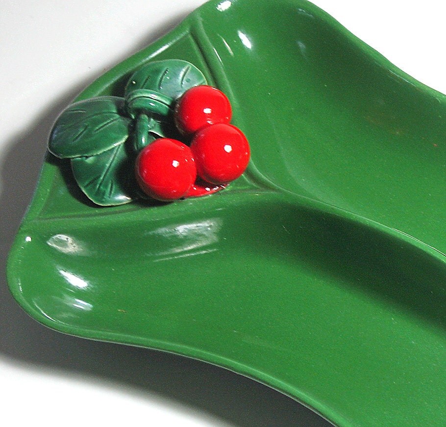 Vintage Cherry Dish Red and Green Divided Dish Vintage Nut