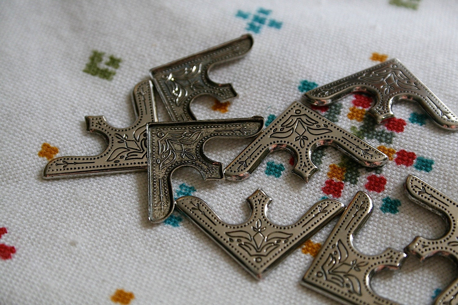 SALE Antique Silver Book Corners metal Findings stampings