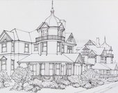 ink drawing beach haven long beach island victorian houses framed sale 10% off