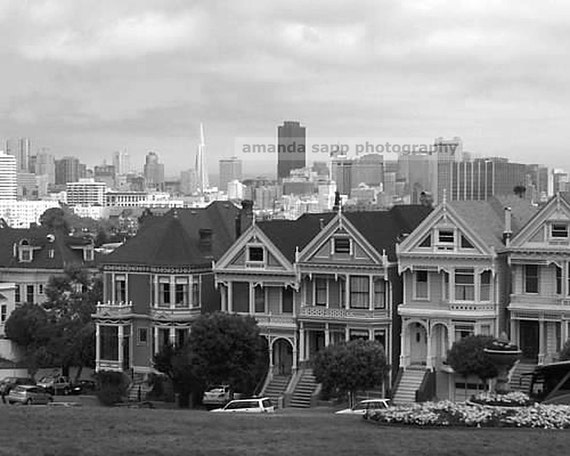 San Francisco viktorianische Häuser schwarz-weiß-Fotografie