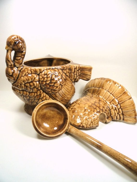 Glazed Ceramic Turkey Gravy Boat Vintage Thanksgiving
