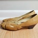 Shoes Mini Heel Leather Woven Camel Tan Peep Toe Vintage Size 8 N
