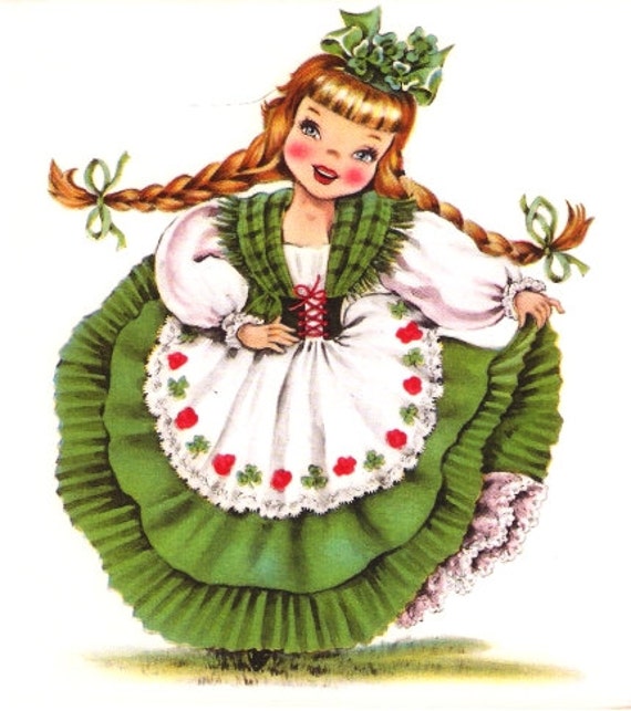 Pretty Irish Girl Paper Doll Vintage Card by PaperPrizes on Etsy