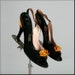 Vintage 1950s 1960s Shoe . Black Suede . Yellow Feathers . Size 6.5 . 1933