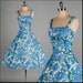 Vintage 1950s Dress . Blue . White . Full Skirt . S/M . 1806