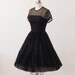 50s Dress / 1950s L'Aiglon Dress, Vintage Black Silk Chiffon Illusion Formal Cocktail Wedding Party Dress, Full Skirted Little Black Dress