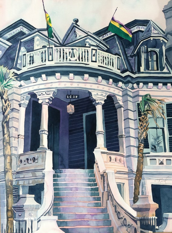 Original watercolor Victorian House Galveston Texas