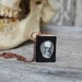 Book Necklace: Vintage black leather with Skull