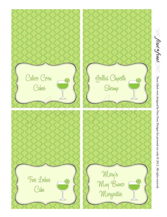Monograms margaritas printable food label tents by first frost