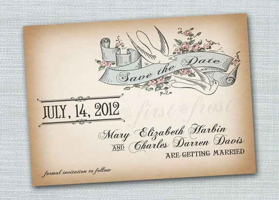 Vintage Style Save the Date Printable Card - Wedding Bridal Announcement Il_570xn
