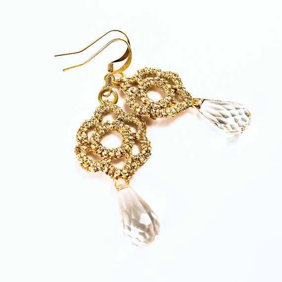 Items similar to Gold lace earrings / handmade lace earrings / wedding ...