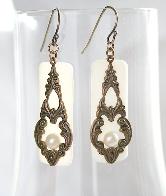 Upcycled Ivory Piano Key Jewelry Ivory Earrings Victorian