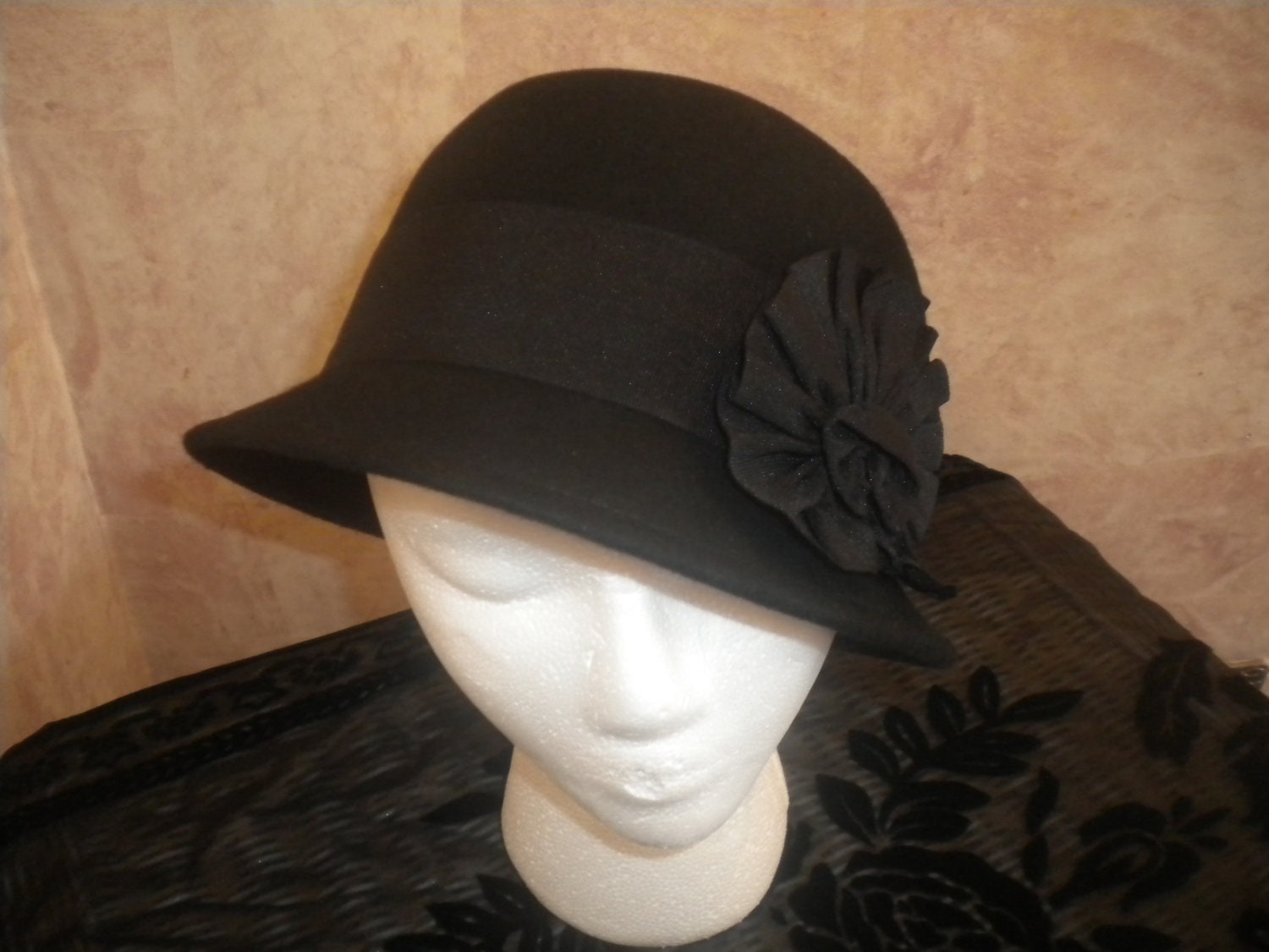 Women's wool cloche wool dress hat black cloche wool