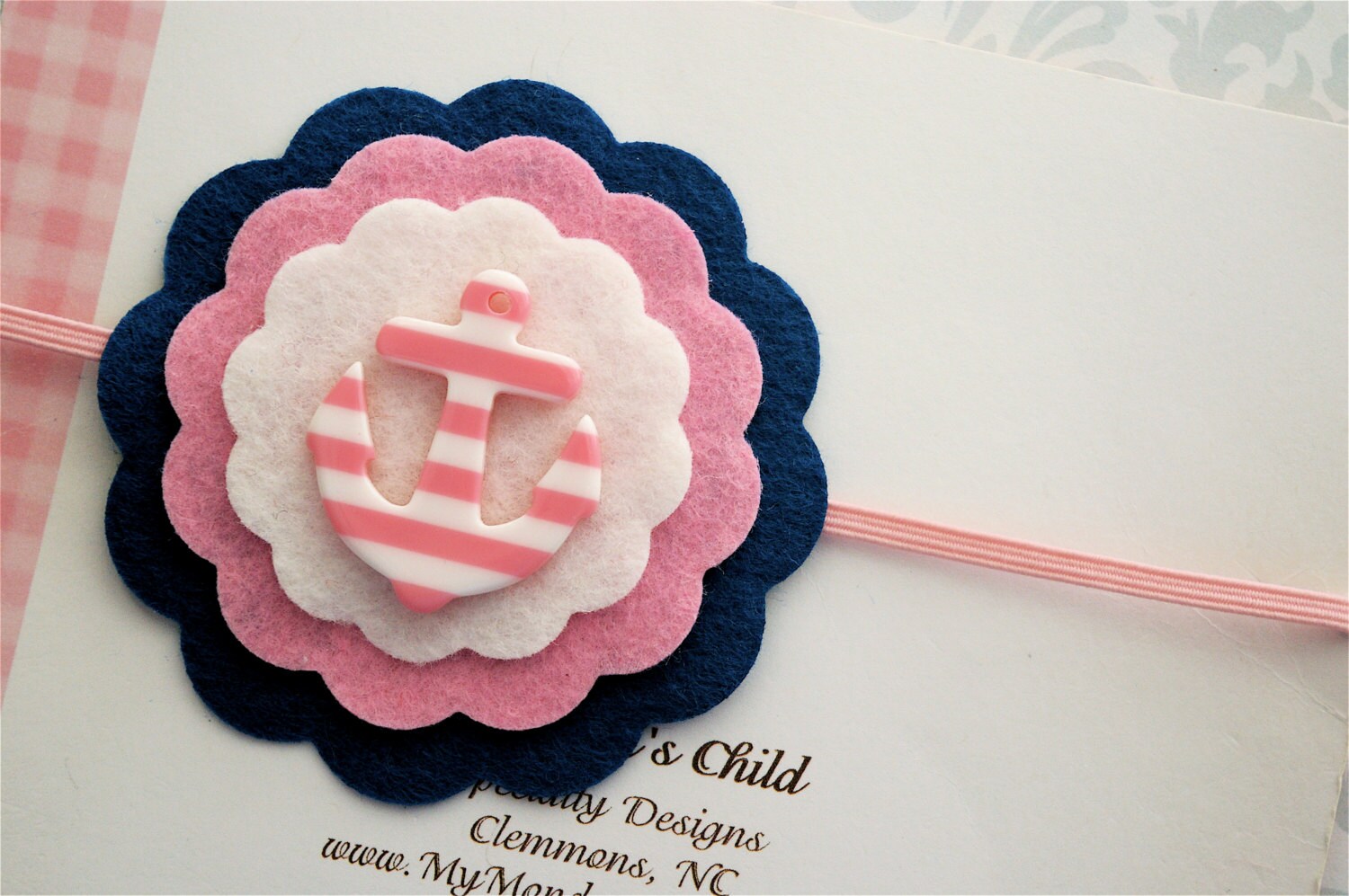 SALE Pink and Navy Blue Anchor Headband Nautical Headband