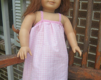 18 Inch Doll Clothes, Pink gingham nightgown for 18 inch doll