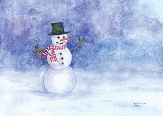 Items similar to Snowman Watercolor Christmas Cards set of 10 on Etsy