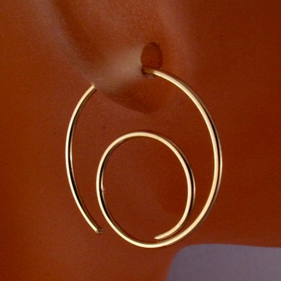 Spiral HOOP EARRINGS Gold Filled . Inch. by CecileStewartJewelry