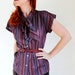 Sale - Vintage 1970s Burgundy Blue Stripes Print Blouse. Boho Fashion. Office Fashion. Shirt. Top. Summer. Fall Fashion. Size Large