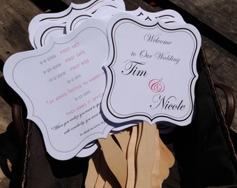DIY Custom Double Sided Wedding Fan In White or Ivory with 4 fan shapes to choose from and over 12 layout styles