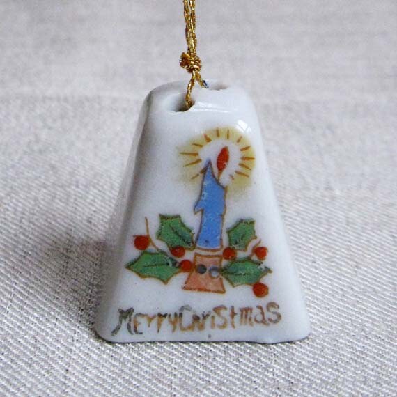Vintage Porcelain Ornament Merry Christmas Bell Holiday