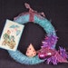 Shades Purple Blue Pink Handmade Wool Yarn Retro Funky Style Wrapped Christmas Wreath Antique Card Felt Tree and Vintage Shiny Ornaments