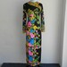 Reserved - Vintage 60s 70s Designer Mr. Dino Black & Pink Floral Print Jersey Knit Long Slinky Dress