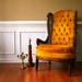 Autumn Gold Mid Century Chair. High Back Lewittes Wingback Vintage Velvet. Caning Maple Finish. Fall Autumn Home Decor. Yellow. Bohemian.
