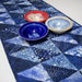 Reserved for Katy J. Indigo Table Runner Batik Blues Triangles Handmade Quilted Ready to Ship One of a Kind