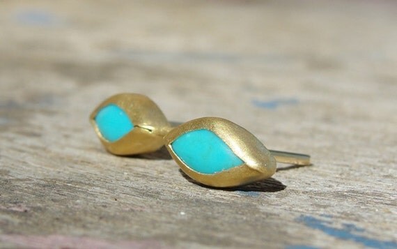 Items Similar To Gold Earrings Turquoise Earrings 22k Gold