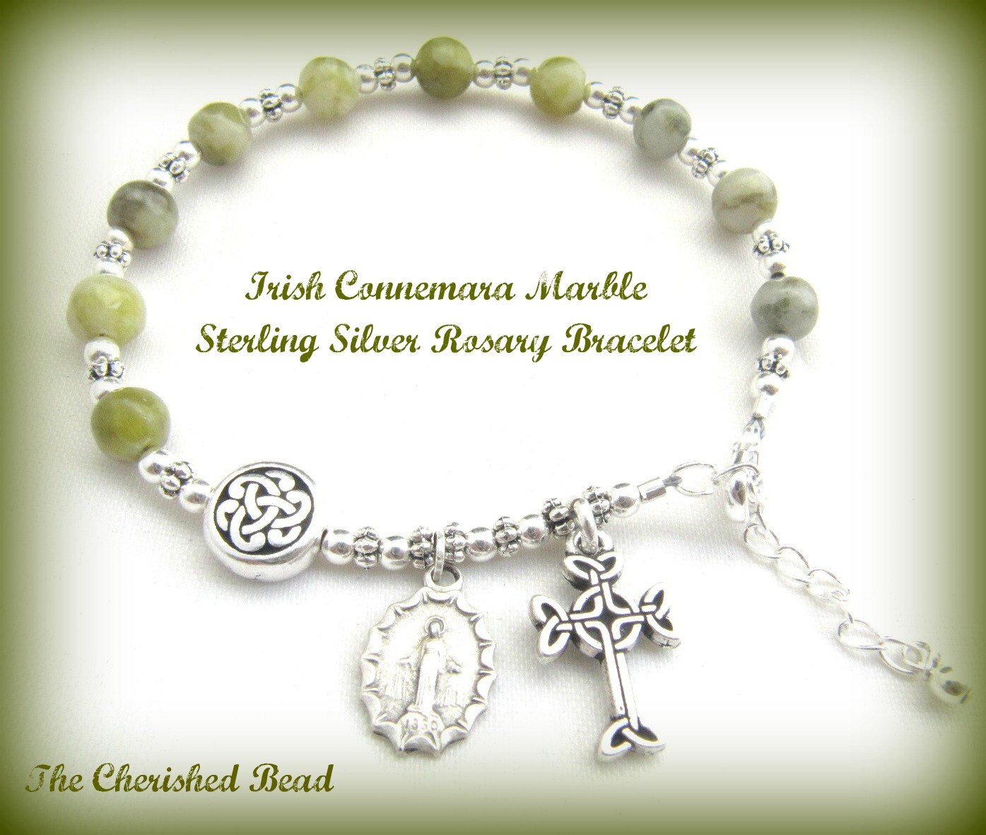 Irish Connemara Marble And Sterling Silver Rosary Bracelet 0854