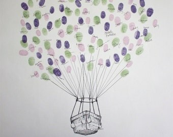 Thumbprint Balloon, Wedding Guest Book Alternative, Hot Air Balloon Basket, Unique Wedding Guest Book, Fingerprint Guest Book