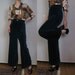 Vintage 60s 70s MONTREAL JADE VELVET Wide Leg Cotton Hiphugger High Waisted Pants Small