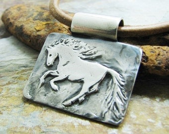 Silver Horse Jewelry, Artisan Fine Silver Rustic Style Horse Pendant by SilverWishes, PMC Jewelry