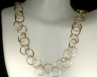 Hammered Circle Necklace Large Link Wire Silver by WvWorksJewelry
