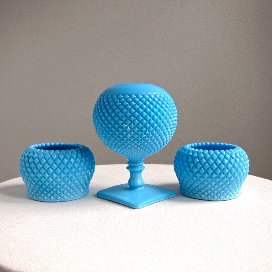 Pair of Vintage Westmoreland Blue Milk Glass Vases