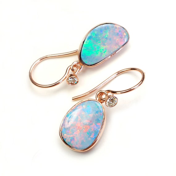 Opal Earrings Opal Diamond Earrings Australian Opal