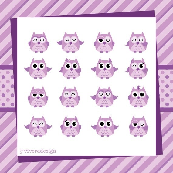 Cute Purple Owl 16 Owls with 2 Patterned Paper