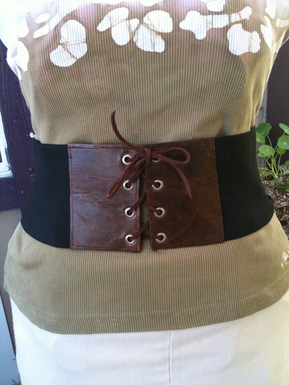 Items similar to Custom Brown Leather Corset Waist Cincher Belt ...