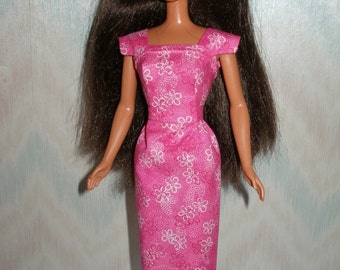 Handmade 11.5" fashion doll clothes - pink cotton sheath