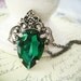 Aglaia--Swarovski x-large emerald pear crystal, antique sterling silver plated brass fantasy neo Victorian necklace, all soldered