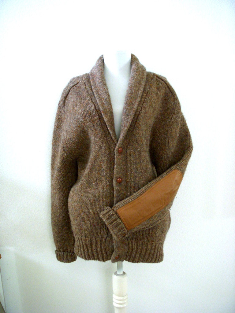 Vintage Mens Brown Tweed Sweater Wool Elbow by OmAgainVintage