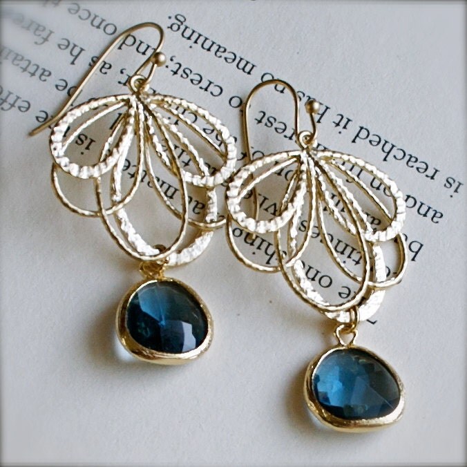 Gold Chandelier EarringsBlue TopazRoyal Blue GlassDecember